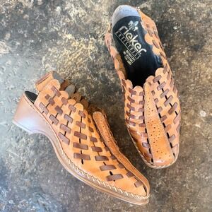 Vtg Rieker Woven Leather Fisherman Sandals Huarache Low Wedge Slingback Shoes 37